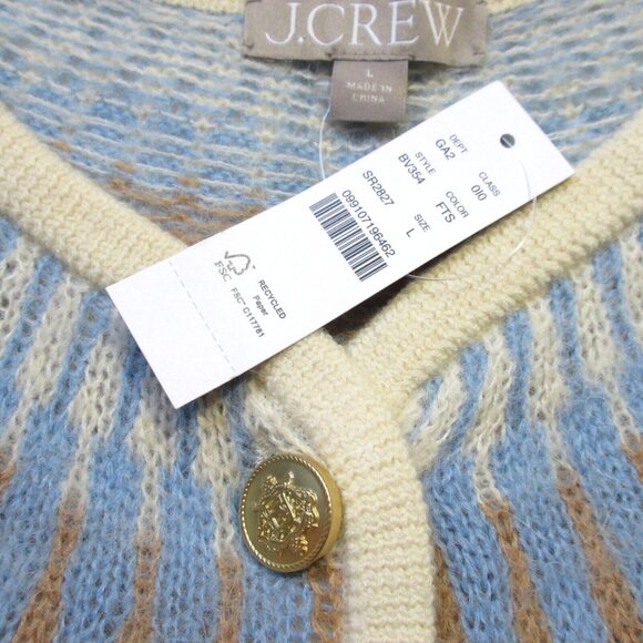 NWT J.Crew Fair Isle Cardigan in Frosted Tundra Snow Brushed Yarn Sweater L - Picture 4 of 4